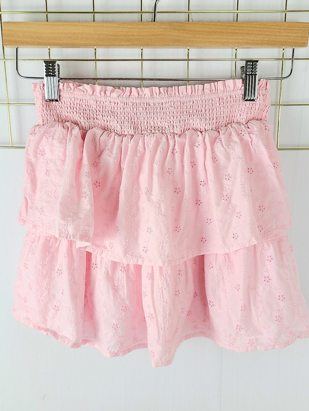 Vineyard Vines Pink Cotton Eyelet Smocked Tiered Skirt